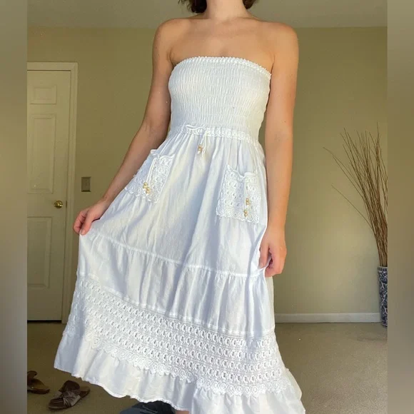 Cotton Natural Dresses | Vintage White Tube Top Dress | Color: White | Size: M | Lahoodmia1'S Closet